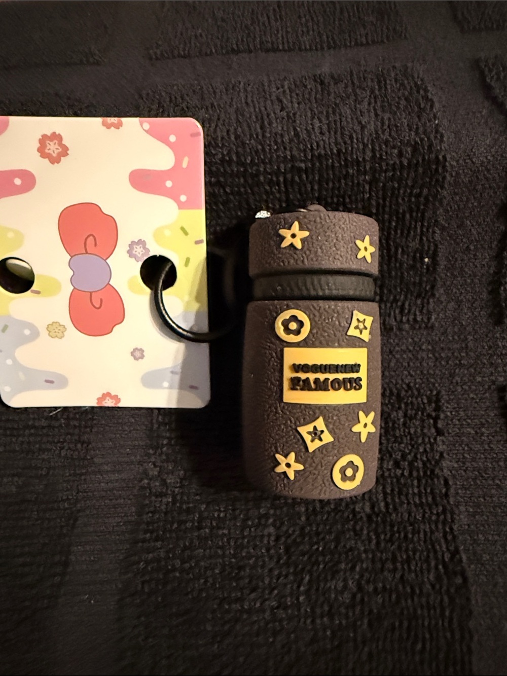 Brown Silicone Barrel Keychain with Yellow Floral Stars